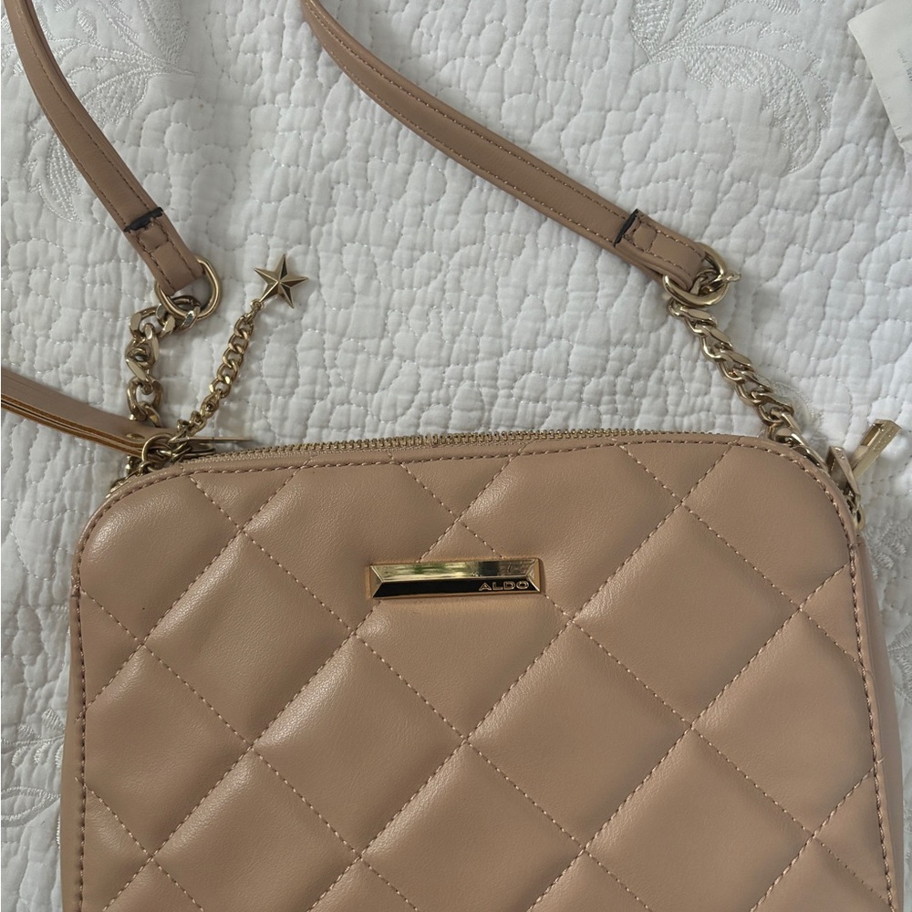 Aldo Tan Quilted Crossbody with Chain Strap